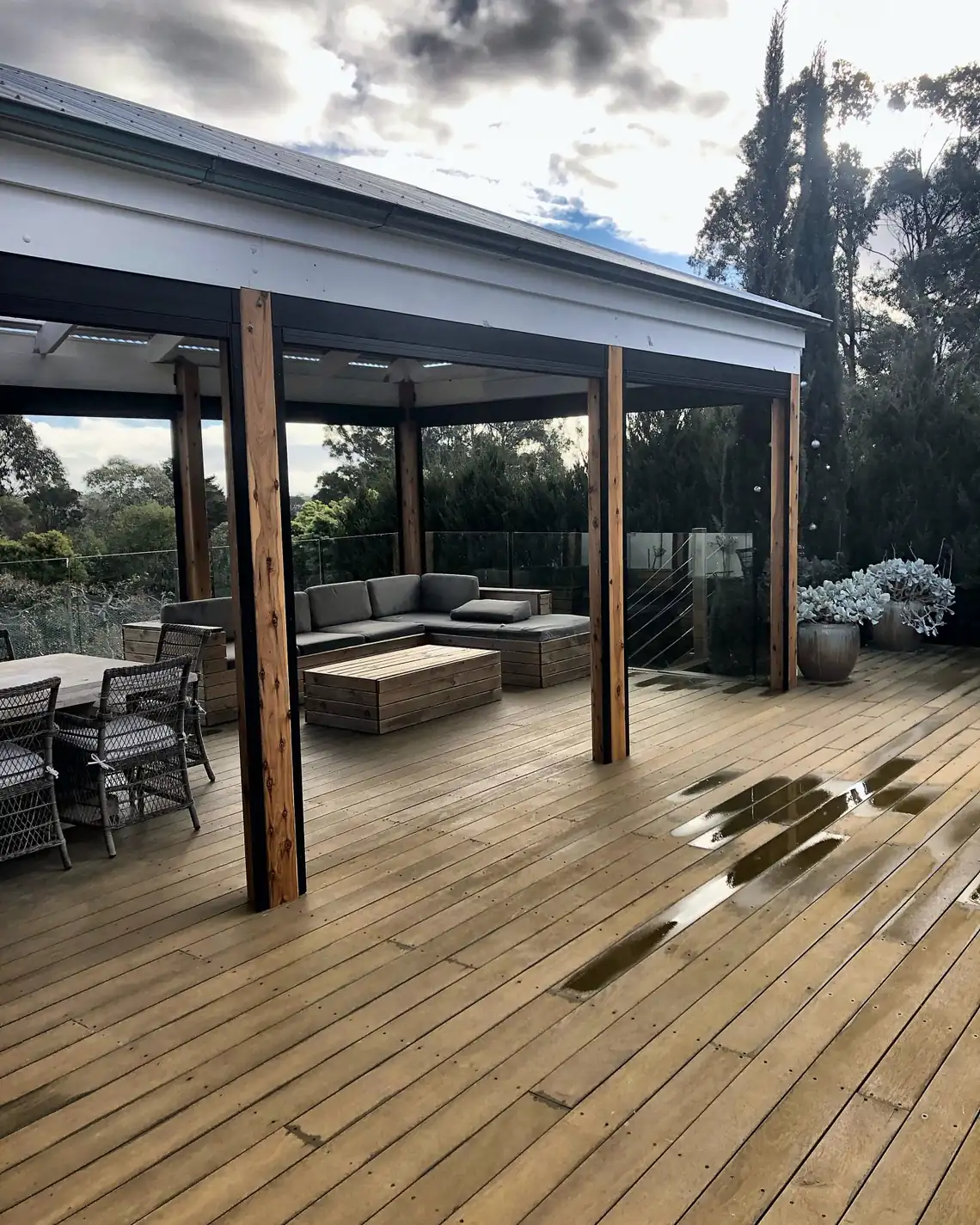 Finished outdoor living area combining carpentry and landscape construction, Melbourne